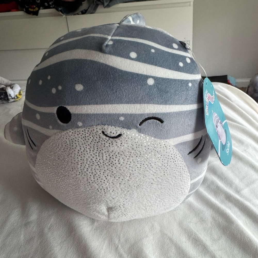 Squishmallows Sachie 8” Gray and White Stuffed Whale Shark
